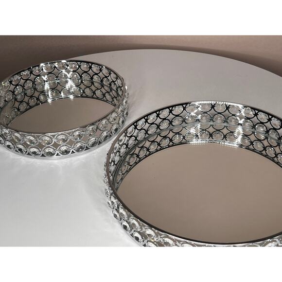 8" & 10" Crystal Round Mirror Candle Plate Perfume Jewelry Makeup Serving Tray - Picture 5 of 11